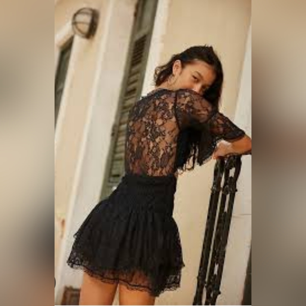 Free People Lala Lace Mini Dress Black Size Medium NWT - Picture 3 of 13